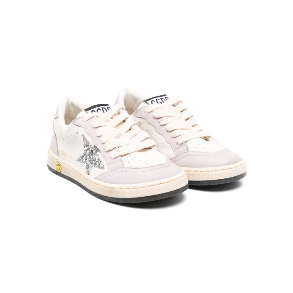 Golden Goose Kids White and Silver Glitter Sneakers